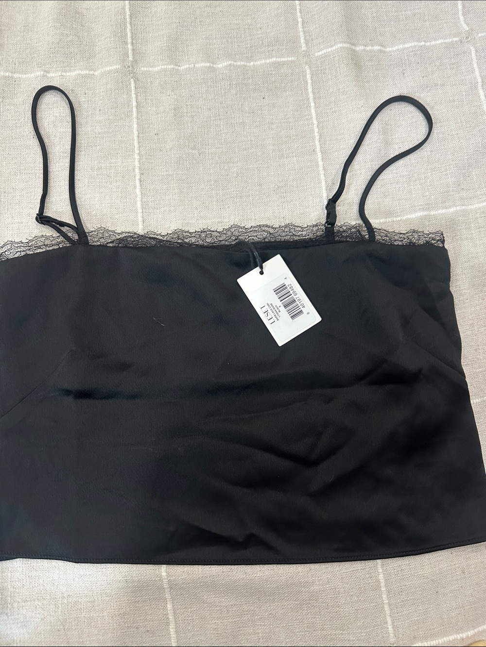 LESET Black Lace-Trim Silk Cami